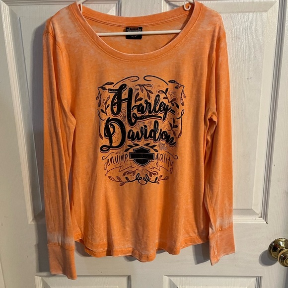 Harley-Davidson Tops - Harley Davidson Women’s Long Sleeve V-Neck Orange T-Shirt, Milwaukee